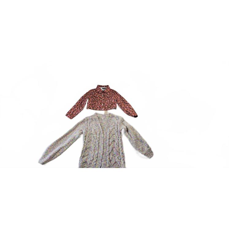 Multicolor Knit Cardigan And Floral Cropped Jean Jacket - Girls Size 10-12